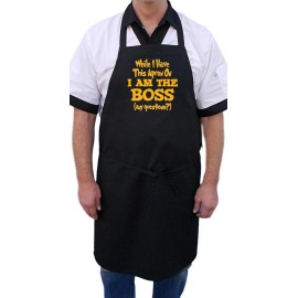 Funny I AM THE BOSS (any questions?) Black Funny Chef Apron, Funny Sayings Aprons