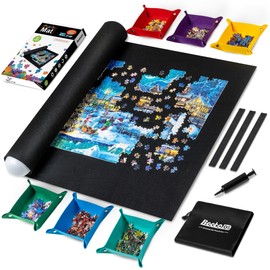 Becko US 2000 Piece Puzzle Mat Roll Up with 6 Sorting Trays & Storage Bag & Black Pump, Jigsaw Felt Mat for Easy Transport & Storage, Portable Puzzle Saver for 2000 1500 1000 500 Pieces Jigsaw Puzzles