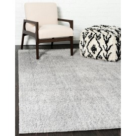 Unique Loom Studio Solid Shag Collection Urban Modern Super Soft & Plush Area Rug, 4 ft x 6 ft, Light Gray