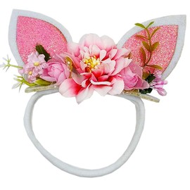 ZCYYYS Easter Flower Headband for Baby Girls Bunny Ear Headband Sequins Rabbit Ear Hair Band Toddlers Infant Floral Headband Flower Crown Head Piece TSFD53 (Pink)