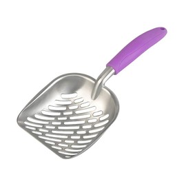 Large Metal Cat Litter Box Scoop, Stainless Aluminum Alloys,13.8"*5.5"*1.8" (Purple Handle)