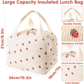 Lylilidy Insulated Lunch Bag Women, Large Pack Lunch Bags, Lunch Bags Cooler Tote for Kids, Leakproof Ladies Bento Bag for Work, School, Picnic (Strawberry Print)