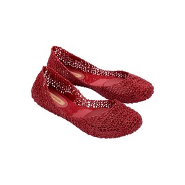 Melissa Campana Papel Flats for Women - Comfortable, Stylish & Flexible Slide-On Closed-Toe Jelly Flat Shoes with Hollow Interwoven Cut Out Design, Metal Red, 7