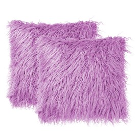 sourcing map 2 Packs Soft Long Shaggy Faux Fur Throw Pillow Covers,Soft Plush Cushion Cover,Square Shape Throw Pillowcases for Sofa Couch, 18 x 18 Inch, Light Purple