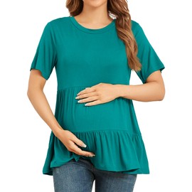 Xpenyo Women Tiered Maternity Top Fashion Short Sleeve Casual Pregnancy Blouse Shirts Teal M