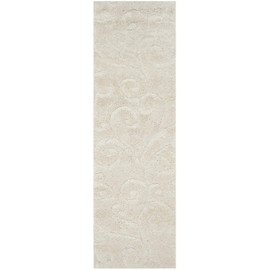 Safavieh Florida Shag Collection SG455 Scrolling Vine Graceful Swirl Textured 1.2-inch Thick Runner, 2'3" x 19' , Cream / Cream