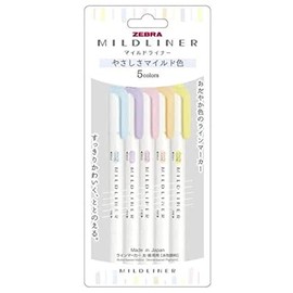 Zebra Line Marker, Thick & Fine Water Based Pigment, Mildliner, 5 Colors, WKT7-5C-YC