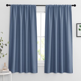 RYB HOME Blue Blackout Curtains 63 inch Length 2 Panels Set - Thermal Insulated Noise Reducing Energy Efficiency Small Window Decor for Kitchen Bedroom Bathroom, W42 inch x L63 inch, Stone Blue