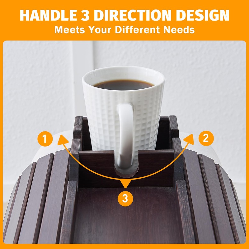 GEHE Bamboo Couch Cup Holder, Anti-Spill Sofa Arm Tray, Natural