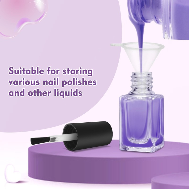 AHIER Empty Nail Polish Clear Bottles with Brush Cap Funnel