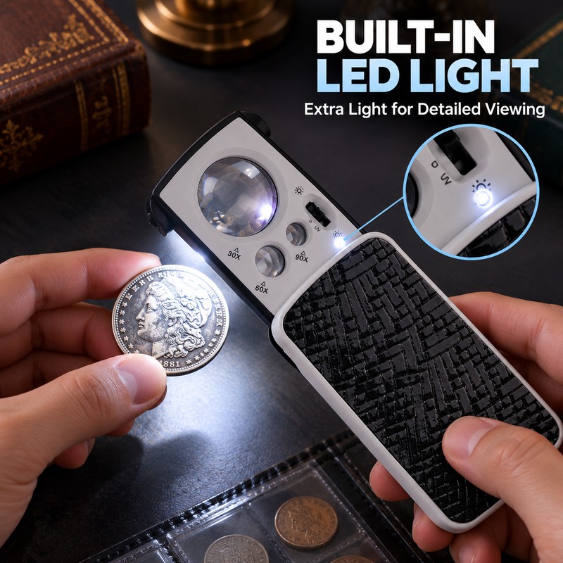 Pocket Magnifying Glass for Jewelry Inspection – 30X 60X 90X