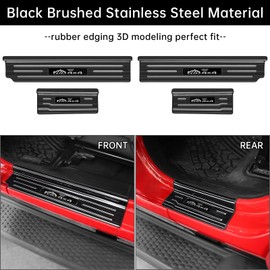 DWKJMYCP 4PCS Door Sill Guards for Jeep Wrangler 2018-2025 2026 JL JLU & 2020-2026 Gladiator JT Accessories, Stainless Steel Door Sill Protector,Unlimited Sport Sahara Rubicon 4 Door (Black Brushed)
