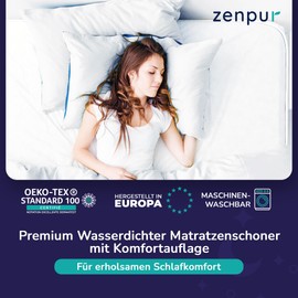 ZenPur Mattress Protector 90 x 200 cm, Breathable and Waterproof, Standard 100 by Oeko-Tex, Moisture Protection, Washable Incontinence Pad, White Mattress Topper