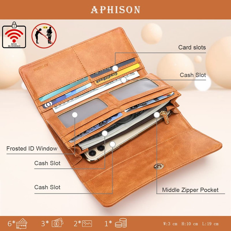 APHISON Womens Wallet RFID Blocking PU Leather Clutch Long Wallet