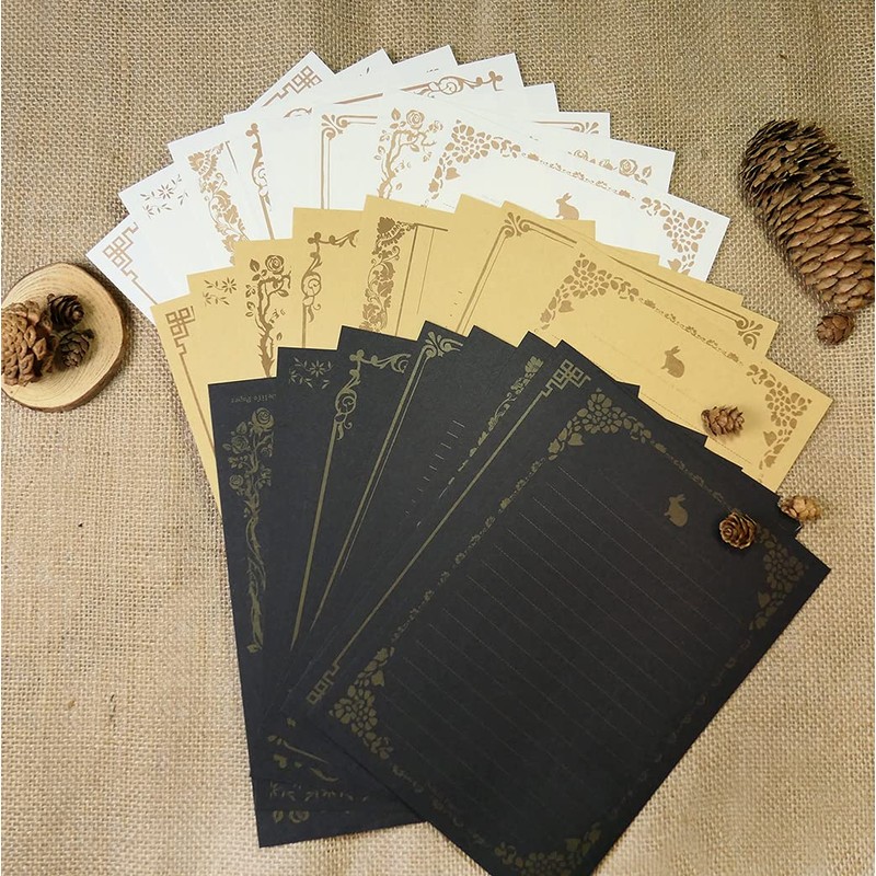 Writing Paper 80 Sheets Gold Lace Vintage Paper with Lines