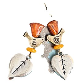 Bronze Bird and Silver Leaf Earrings Nature Spring Love Dove Fall. Jewelry Earrings for Women #3298FE3186