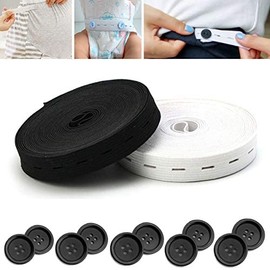 Suncoolla 12M Black/White 2cm Button Hole Elastic Band Strap Ribbon with 10pcs Buttons for DIY Pregnant Pants Waist Adjustable Sewing Accessory (6M for Each Color))