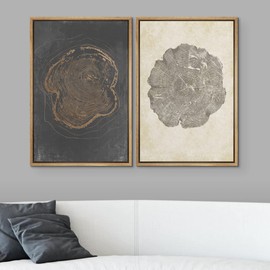 SIGNWIN Framed Canvas Print Wall Art Set Pastel Grunge Forest Tree Rings Abstract Shapes Illustrations Modern Art Decorative Nordic Multicolor for Living Room, Bedroom, Office - 16"x24"x2 Natural