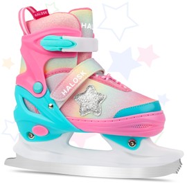 HALOSK Girls Ice Skates for Kids Boys, Adjustable Kids Skates for Outdoor Indoor Rink, Rainbow Soft and Comfortable Lining Ice Skating Shoes Ages 3-12 Youth