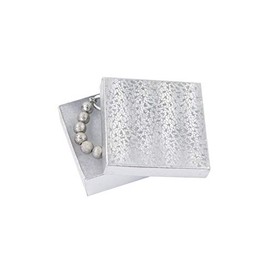 SSWBasics Cotton Filled Silver Embossed Jewelry Boxes - 3½” x 3½” x 1" - Case of 100- Cotton Filled Silver Jewelry Boxes - Multi Purpose Jewelry Boxes Bulk for Retail - Jewelry Boxes for Selling