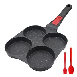 Bobikuke Fried Egg Pan with Removable Handle, Pancake Pan Induction 4 Hole Non-Stick Eye Pan - Black
