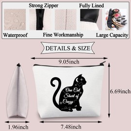 PLITI Cat Makeup Bag Cat Lover Gift Cat Mom Gift Cat Owner Gift Crazy Cat Lady Gift One Cat Short of Crazy Travel Pouch (Cat of CrazyU)
