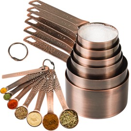 SPUVGVC Measuring Cups and Spoons Set, Copper Measuring Cups and Spoons Set, 6 Copper Plated Measuring Cups and 7 Metal Measuring Spoons and 1 Leveler, Kitchen & Baking Dry Measure Cups Spoons Set