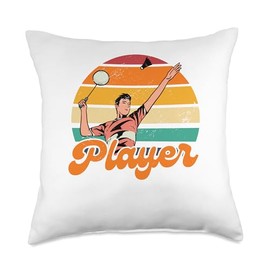 Retro Graphic Badminton Player Shuttlecock Player Sports Throw Pillow