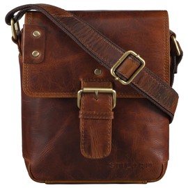 STILORD 'Alessio' Leather Messenger Bag Men Small Vintage Shoulder Bag Men's Bag 8.4' Vintage Design Made of Genuine Leather, Colour:Florida - Brown