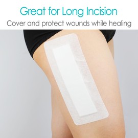 10 Pcs Extra Long Adhesive Island Dressing 4"x14" Bandage Bordered Gauze Pads for Knee Replacement Incision Post Surgery Hip Recovery Back Surgery Breathable Bordered Wounds Cover