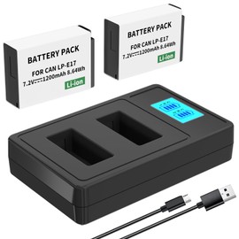 LP-E17 Battery 2-Pack and Rapid Dual USB Charger for Canon EOS R100 R50 RP R10 R8, Rebel T8i, T7i, T6i, T6s, SL2 SL3, M3, M5, M6, 77D 200D 250D 750D 760D 800D 8000D Digital SLR Camera