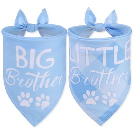 PAWCHIE Big Brother Little Brother Dog Bandanas 2 Pack, Plaid Pregnancy Announcement Dog Bandanas Pet Accessories, Adjustable Triangle Scarf Bibs for Puppy Small Medium Dogs, Gender Reveal Photo Prop