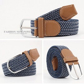 JK Home 3.3cm Wide 105cm Braided Stretch Belt, Elastic Woven Waist Belts with PU Leather Buckle, Casual Men Women Canvas Belt