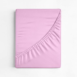 Nisaki-Cotton Sateen King Size Fitted-Sheet Lilac Pink 1pc, 100% Long Staple Cotton Sateen Bed-Sheet Soft Sateen Weave Luxurious Deep Fitted Bed Sheets Fits Upto 40cm (Cotton Fitted Sheet King Size)
