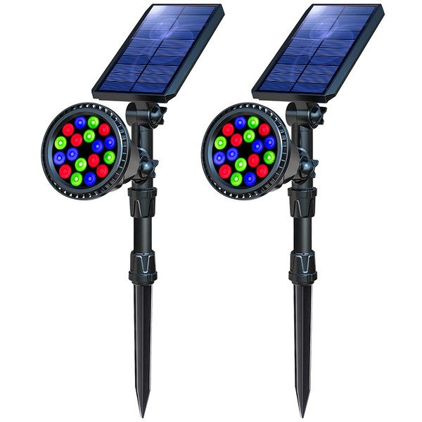OSORD Solar Outdoor Lights, 9 Modes Color Changing 18 LED Solar Spot Lights Outdoor Waterproof Spotlight Landscape Lights Solar Powered for Garden Yard Tree Flag Patio Christmas Halloween(2 Pack)
