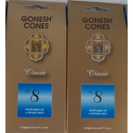 Gonesh Incense Cones #8 Spring Mist - Set of 2 Packs of 25, Total 50