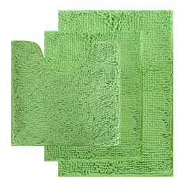 FCHTUE Bathroom Rugs Sets 3 Piece, Thick Fluffy Soft Absorbent Chenille Bath Mats for Bathroom Non Slip, Strong PVC Non Slip Backing, Machine Wash and Quick Dry Durable for Bath Rugs, Green
