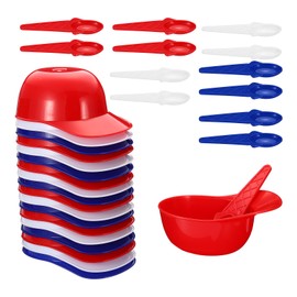 PATIKIL 12 Set Ice Cream Bowls and Spoons Set, 8oz Baseball Cap Ice Cream Bowl Baseball Helmet Snacks Dessert Bowls Plastic Cute Reusable for Chocolate Birthday Party, Blue White Red