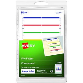 Avery File Folder Labels for Laser and Inkjet Printer, Assorted Blue, Green, Red, and Yellow, 70 Labels Per Pack (2329)