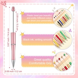 Kosiz 60 Pieces Plastic Beadable Pen Bead Ballpoint Pen Black Ink Beaded Pens for Kids Students Presents Office School Supplies (Rainbow,Simple)