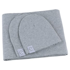 Ely's & Co. Cotton Knit Jersey Swaddle Blanket and 2 Beanie Gift Set, Large Receiving Blanket - Heather Grey