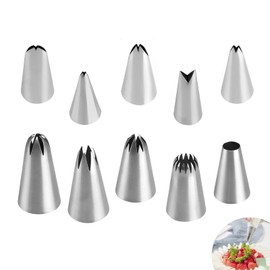 0XBIT Icing Nozzles, Pack of 10 Nozzles for Piping Bags, Stainless Steel Piping Nozzles Flowers, Suitable for Preparing Cakes, Exquisite Pastries and Dessert Shops in the Kitchen