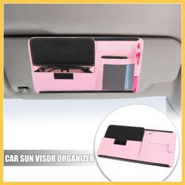 REPAIROCK Pink Universal Car Sun Visor Organizer Sunglasses Case Storage Pocket Hook and Loop Tape ABS PU Leather for SUV RV Truck Auto Replacement Parts
