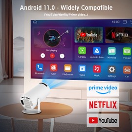 Mini Projector, HY300 PRO Portable Projector, Support 4K 1080P with Dual-Band WIFI6 5G Wireless 5.2 Bluetooth Android 11,200ANSI , Auto Keystone Correction, 35"-130" Screen Video Projector