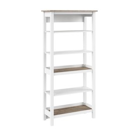 Bush Furniture Mayfield Tall 5 Shelf Bookcase in Pure White and Shiplap Gray | Storage for Living Room and Home Office