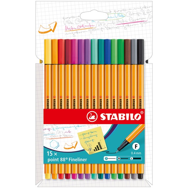Fineliner - STABILO point 88 - Pack of 15 - Assorted Colours