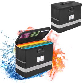 Fireproof File Box with Lock, Document Box Storage Organizer, Suitable for Hanging File Folders in Letter Size, Collapsible File Box, Reflective Strip for Fast Find (12.2"*6"*10.2 (Black, 2Pcs)