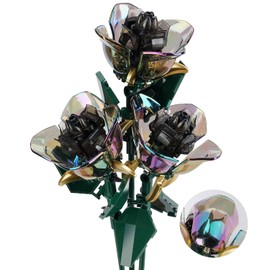 DAYWELL Bloques de Construcción de Flores, Decoración del Hogar de Bricolaje, Regalos de Cumpleaños para Mujer Mamá, Aniversario,Navidad, Día de San Valentín, Día de la Madre (Negro 120 Piezas)