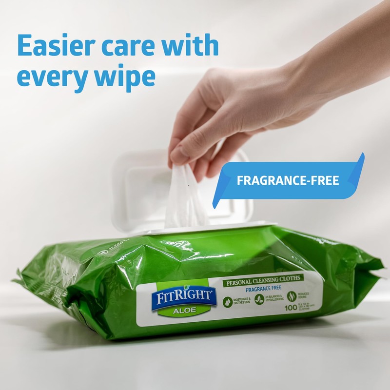 FitRight Aloe Quilted Heavyweight Personal Cleansing Cloth Wipes, Unscented, 576