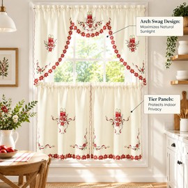 Christmas Kitchen Curtains Valance 3 Piece Set(Beige)